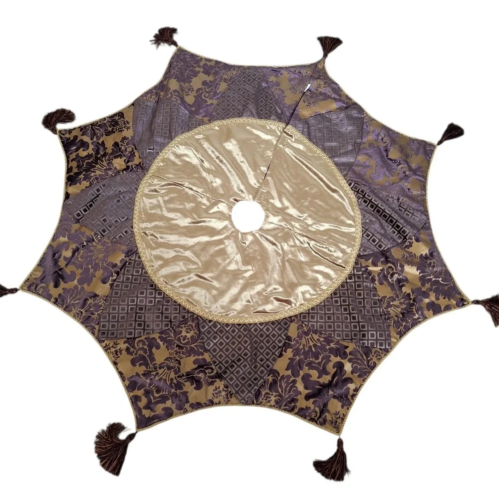 3pc Victorian Style Christmas Set Purple Velvet Tree Skirt &‎ 2 Stockings Tassel